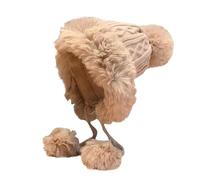 Ladies Cap Ear Protection Womens Beanie Warm Knitted Womens Hats Thermal Fleece Ladies Winter Hats Pom Pom Womens Bobble Hats Winter Khaki