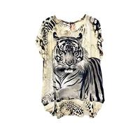 Ladies Cap Sleeve Tiger T Shirt Summer Top Animal Print Shirt Diamante Plus Size (7000, Pink)