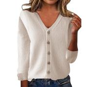 Ladies Cardigan, Cardigans for Women UK Lightweight Long Sleeve V Neck Knit Shrugs Jumper Soft Casual Button Down Open Front Sweaters S Beige