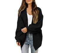 Ladies Cardigan Jumpers Warm Chunky Long Sleeve Sweaters Outerwear Casual Oversized V-Neck Cardigan Tops Elastic Knit Loose Fit Jumpers Cardigan Coat Tops Sale Clearance Black