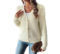 Ladies Cardigan,Soft Fluffy Cardigans for Women Sweater Tops V Neck Knitted Jacket Comfy Plain Knitwear Long Sleeve Button Up Jumpers Winter Thermal Fuzzy Coats Apricot S