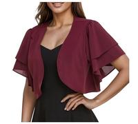 Ladies Cardigan Solid Chiffon Flounce Short Sleeve Summer Lightweight Cardigans Airy Romantic Fashion Casual Comfortable Breathable Cover Tops