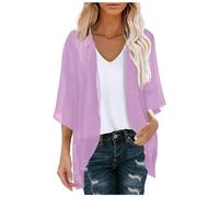 Ladies Cardigan Solid Three Quarter Sleeve Chiffon Sun Protection Cardigans Graceful Polished Fashion Casual Comfortable Breathable Everyday Commute Tops