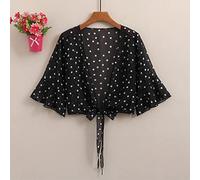 Ladies Cardigan, Women Cardigans Summer Black Chiffon V-Neck Tie Polka Dot Print Classic Lightweight Casual Short Sleeve Ties Open Front Mini Cropped Cardigans Blouse Sheer Bikini Beach Cover Ups