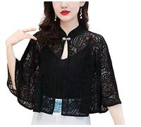 Ladies Cardigan, Women’S Lace Paisley Floral Bolero Summer Cardigans Ladies Cropped Shrug Shawl Lightweight 1 2 Sleeves Shoulder Jacket Wedding Sheer Cover-Up Capess For Evening Dress,Black,3Xl