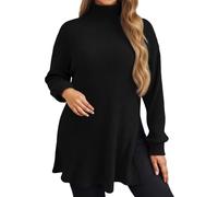 Ladies Cardigans,Autumn Winter Pullover Sweater With Asymmetric Hem And High Neck Design Soft Cozy Knitted Top For Casual Wear