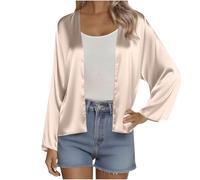 Ladies Cardigans Long Sleeve Open Front Holiday Shrug Satin Silk Fall Jackets Summer Autumn Beach Bolero Casual Comfy Kimono Rose Gold