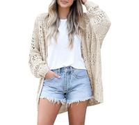 Ladies Cardigans Long Womens Fine Knit Long Sleeve Open Cardigan Women's Longline Thin Cardigans Lady Oversized Slouchy Fashionable Knitted Cardigan Jacket for Women Plus Size Beige M
