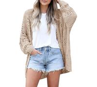 Ladies Cardigans Long Womens Fine Knit Long Sleeve Open Cardigan Women's Longline Thin Cardigans Lady Oversized Slouchy Fashionable Knitted Cardigan Jacket for Women Plus Size Khaki XL