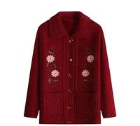 Ladies Cardigans,Middle-Aged and Elderly Knitted Cardigan Sweaters - Old Lady Sweaters for Women Velvet Lining Knitwear Jacquard Jacket Thick Winter Warm Old Lady Costume Grandma Gifts Burgundy (Vel