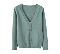 Ladies Cardigans Size UK Leisure Loose Solid Long Sleeve Soft Cardigan Coat V Neck Women's Spring and Autumn Knitted Jumper Sweaters for Women UK Women's Fashion Mintgreen