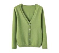 Ladies Cardigans Size UK Leisure Loose Solid Long Sleeve Soft Cardigan Coat V Neck Women's Spring and Autumn Knitted Jumper Sweaters for Women UK Women's Fashion Green