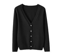 Ladies Cardigans Size UK Leisure Loose Solid Long Sleeve Soft Cardigan Coat V Neck Women's Spring and Autumn Knitted Jumper Sweaters for Women UK Women's Fashion Black