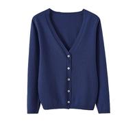 Ladies Cardigans Size UK Leisure Loose Solid Long Sleeve Soft Cardigan Coat V Neck Women's Spring and Autumn Knitted Jumper Sweaters for Women UK Women's Fashion Navy