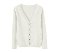 Ladies Cardigans Size UK Leisure Loose Solid Long Sleeve Soft Cardigan Coat V Neck Women's Spring and Autumn Knitted Jumper Sweaters for Women UK Women's Fashion White