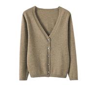 Ladies Cardigans Size UK Leisure Loose Solid Long Sleeve Soft Cardigan Coat V Neck Women's Spring and Autumn Knitted Jumper Sweaters for Women UK Women's Fashion Khaki