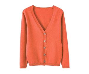 Ladies Cardigans Size UK Leisure Loose Solid Long Sleeve Soft Cardigan Coat V Neck Women's Spring and Autumn Knitted Jumper Sweaters for Women UK Women's Fashion Orange