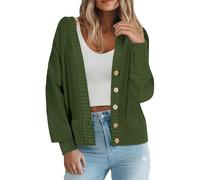 Ladies Cardigans UK, Womens Solid Color Cardigan Sweaters V Neck Open Front Button Up Fuzzy Loose Knit Coats Size 8 10 12 14 16 18 20,Army Green,S,u390k