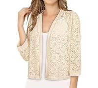 Ladies Cardigans with Pockets for Plus Size Cardigan Women A Solid Color Lace Knitted Cardigan with A V Neck and Three Quarter Sleeves for Ladies 1X Daily Wear Beige