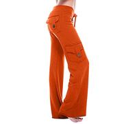 Ladies Cargo Pants Warehouse Deals Clearance Returns Elasticated Waist Flared Trousers with Pockets Gym Running Yoga Pants Outdoor Hiking Walking Combat Activewear Solid Color Casual Work Bottoms