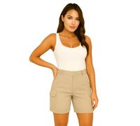 Ladies Cargo Shorts Pull On Turned Hem Summer Combat Crops with Pockets Casual Everyday Hot Pants (Stone 18)