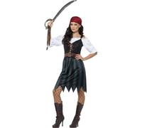 Smiffy's Women's Pirate Deckhand Costume, Shirt, Mock Waistcoat, Skirt, Belt & -