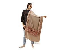 Ladies Cashmere Aari Embroidery Shawl Shawl Wrap Shawl Wrap Shawl Size 28" x 80", beige, 28x80 Inches