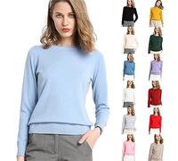 Ladies Cashmere Crew Neck Jumpers Solid Color Warm Base Jumpers Long Sleeve Sweater Pullover for Mom Women UK