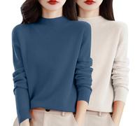 Ladies Cashmere Jumpers Soft Comfortble Long Sleeve Semi Turtleneck Sweaters Pullover Long Sleeve Cashmere Womens Solid Color Autumn Winter Sweaters Darkblue