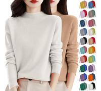 Ladies Cashmere Jumpers Soft Comfortble Long Sleeve Semi Turtleneck Sweaters Pullover Long Sleeve Cashmere Womens Solid Color Autumn Winter Sweaters White