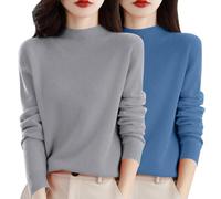Ladies Cashmere Jumpers Soft Comfortble Long Sleeve Semi Turtleneck Sweaters Pullover Long Sleeve Cashmere Womens Solid Color Autumn Winter Sweaters SkyBlue