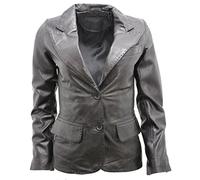 Ladies Casual Black Leather Blazer Jacket 16