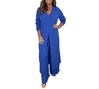 Ladies Casual Fashion Chiffon Long Sleeve Trousers Two Piece Set Custom Business Suits Women Plus Size Pant Suites for Women Blue