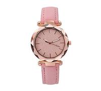 Ladies Casual Fashion Quartz Watch Twinkling Dial Leather Strap Watch G7900a-4 (Pink, One Size)