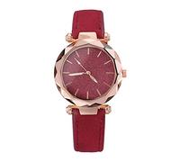 Ladies Casual Fashion Quartz Watch Twinkling Dial Leather Strap Watch G7900a-4 (Red, One Size)