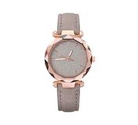 Ladies Casual Fashion Quartz Watch Twinkling Dial Leather Strap Watch Watch That Ends The Night (Grey, One Size)