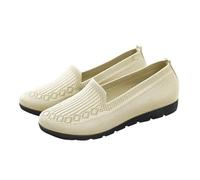 Ladies Casual Flat Shoes Knit Slip On Design Flexible Rubber Outsole Soft Insole Comfortable Wear Resistant Shoes Ideal for Daily Walking Urban Errands Beige