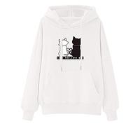 Ladies Casual Long Sleeve Hoodie Cat Print Tops Clearance Women's Hoodie Sweatshirt Pullover Tops Comfortable Sale Tunics Jumper Pullover Henley Shirts Promotion for Women UK White
