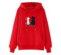 Ladies Casual Long Sleeve Hoodie Cat Print Tops Clearance Women's Kawaii Hoodie Sweatshirt Cute Pullover Tops Sale Tunics Jumper Pullover Henley Shirts Promotion for Women UK Red