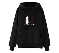 Ladies Casual Long Sleeve Hoodie Cat Print Tops Women's Kawaii Hoodie Sweatshirt Cute Pullover Tops Tunics Jumper Pullover Henley Shirts for Women UK Black