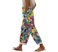 Ladies Casual Patterned Trousers Elasticated Waist - Trousers Womens Short Leg Petite - Summerpants Haremtrousers with Pockets Joggers Baggy High Waistedtrousers Summertrousers (Purple-A, M)