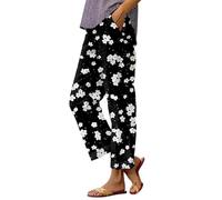Ladies Casual Patterned Trousers Elasticated Waist - Trousers Womens Short Leg Petite - Summerpants Haremtrousers with Pockets Joggers Baggy High Waistedtrousers Summertrousers Petitetrousers Grey