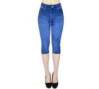 Ladies Casual Printed Imitation Jeans Leggings with High Waist and Slight Stretch, Straight Leg Pants Suitable for Four Seasons (XL Blue)