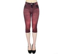 Ladies Casual Printed Imitation Jeans Leggings with High Waist and Slight Stretch, Straight Leg Pants Suitable for Four Seasons (L Red)
