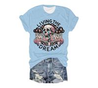 Ladies Casual Short Sleeve T Shirt Halloween Print Comfy Stylish Celebrations, lightblue, S
