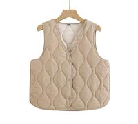 Ladies Casual Short Vest, Slim Fit with Button Closure, Solid Color Pattern, Suitable for Four Seasons, Perfect for Vacation, Club, and Daily Wear (5XL Khaki)