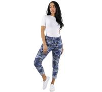 Ladies Casual Stretchy Joggers Lagenlook Style Italian Camouflage Trousers Women's Italian Camouflage Army Printed High Waisted Magic Pants Plus Size (Blue Camouflag, UK 22)