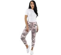 Ladies Casual Stretchy Joggers Lagenlook Style Italian Camouflage Trousers Women's Italian Camouflage Army Printed High Waisted Magic Pants Plus Size (Pink Camouflag, UK 16)