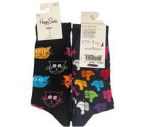 Ladies Cats & Thumbs Up Black ~ Happy Crew 2 Pairs Of Socks~ Size 7-11 U.K.