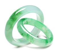 Ladies Chalcedony Agate Bangles Bracelets, Natural Floating Green Flower Jade Bangle, Chinese Elegant and Classical Lucky Jade, with Jewelry Box,54mm